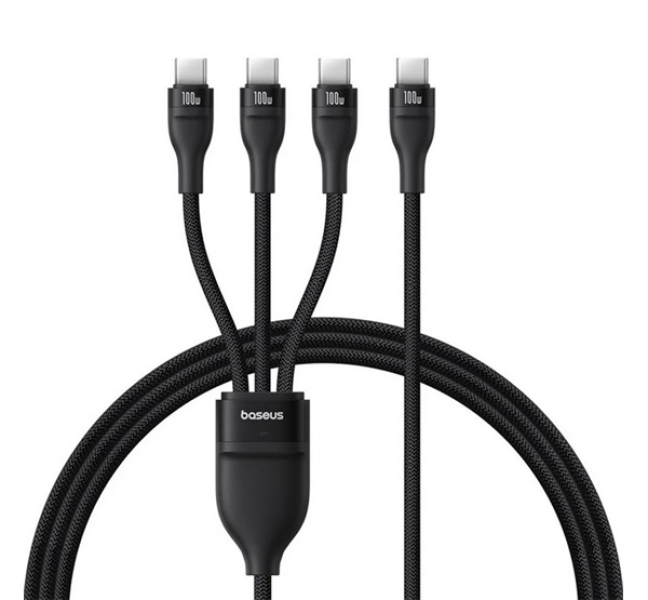 FLASH SERIES III adatkábel 3in1 (Type-C - 3 Type-C, PD gyorstöltő, 100W, 150cm) FEKETE