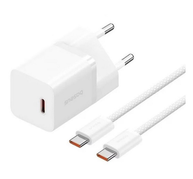 GaN5 MINI 1C hálózati töltő Type-C aljzat (30W, PD gyorstöltő, GaN5 + Type-C kábel) FEHÉR