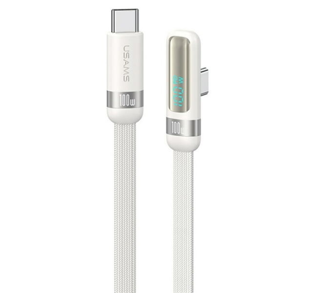 US-SJ653 adatkábel (Type-C - Type-C, 100W, gyorstöltő, 90 fokos, cipőfűző, LED kijelző, 120cm)