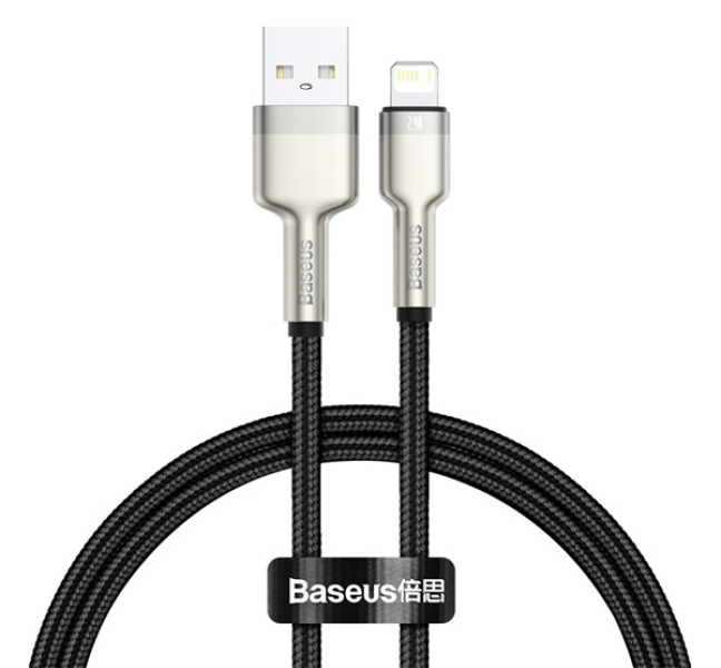 CAFULE adatkábel (USB - lightning, 2.4A, PD gyorstöltő, 25cm, cipőfűző) FEKETECALJK-01