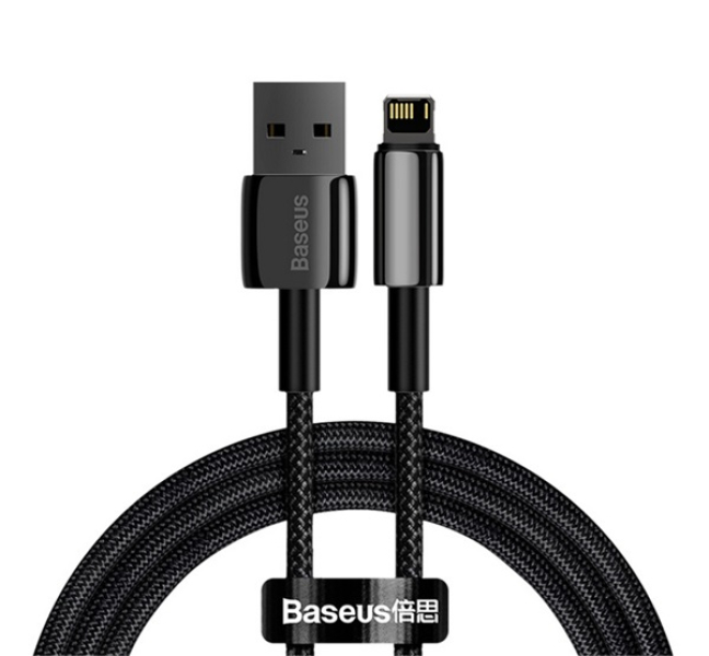 TUNGSTEN GOLD adatkábel (USB - lightning, 2.4A, gyorstöltő, 200cm, törésgátló) FEKETECALWJ-A0