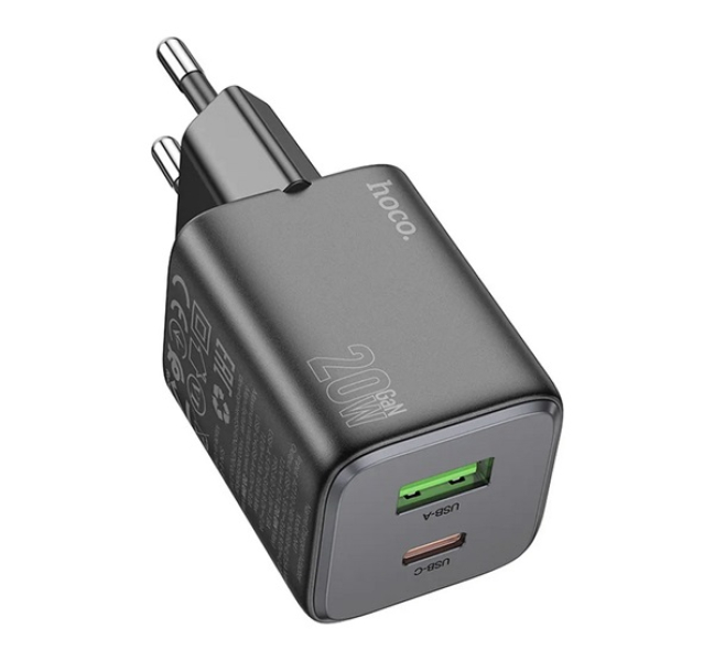 N41 hálózati töltő USB+Type-C aljzat (20W, GaN, PD gyorstöltő 3.0) FEKETE