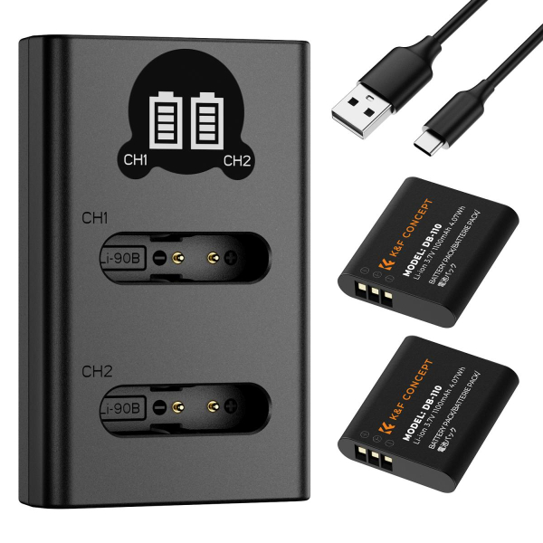 K&F Concept hordozható dupla USB-C akkumulátor BJ-11 töltő + 2db DB-110 akkumulátor 1100mAh (KF-28-0