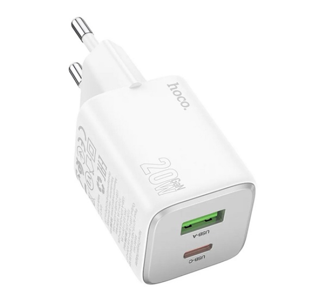 N41 hálózati töltő USB+Type-C aljzat (20W, GaN, PD gyorstöltő 3.0) FEHÉR