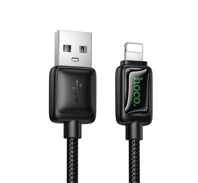 U146 adatkábel (USB - lightning, 2.4A, LED kijelző, 120cm) FEKETE