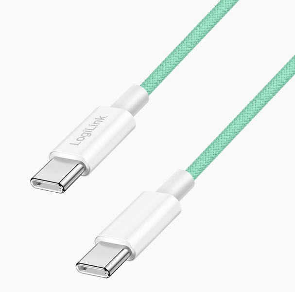 Logilink USB 2.0 Type-C kábel, C/M - C/M, 480 Mbps, 60W, nejlon, zöld, 1,5 m