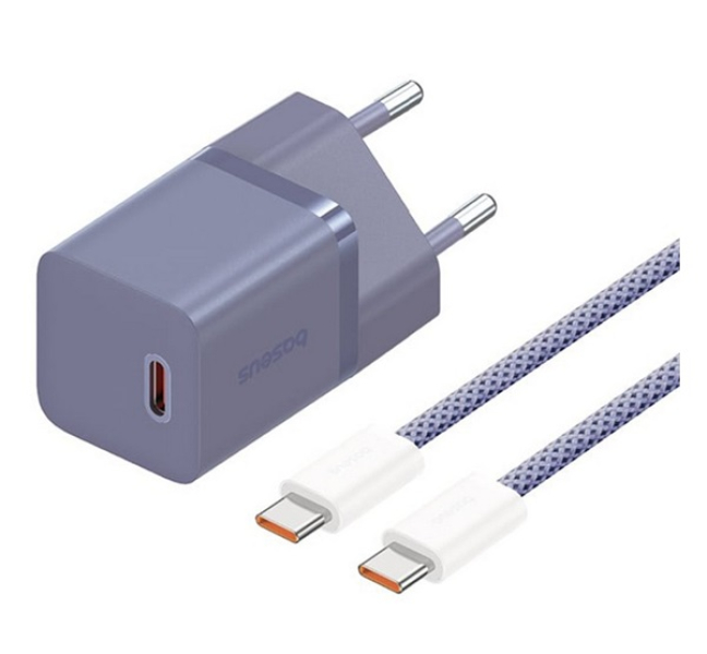 GaN5 MINI 1C hálózati töltő Type-C aljzat (30W, PD gyorstöltő, GaN5 + Type-C kábel) LILA