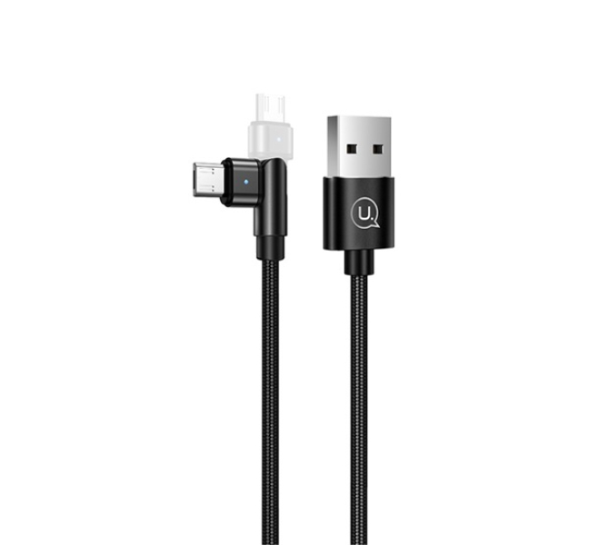 U60 adatkábel (USB - microUSB, 100cm, forgatható fej, LED jelzés) FEKETE