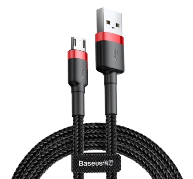 CAFULE adatkábel (USB - microUSB, 1.5A, gyorstöltő 3.0, 200cm, törésgátló) PIROS/FEKETECAMKLF