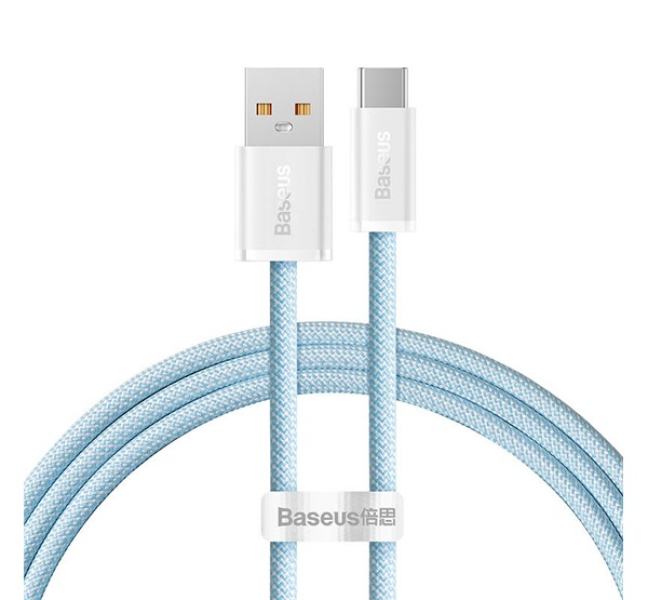 DYNAMIC adatkábel (USB - Type-C, 6A, 100W, gyorstöltő, 100cm, cipőfűző) VILÁGOSKÉKCALD000603