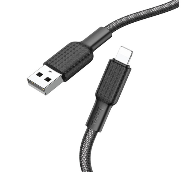 X69 adatkábel (USB - lightning, 2.4A, törésgátló, cipőfűző, 100cm) FEKETE/FEHÉR