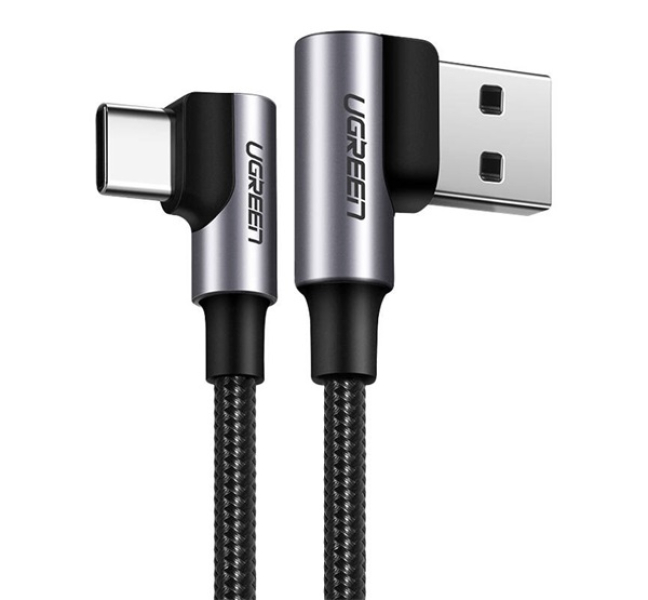 US176 adatkábel (USB - Type-C, 3A, gyorstöltő 3.0, 100cm, 90 fokos, cipőfűző) SÖTÉTSZÜRKE