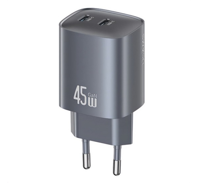 hálózati töltő 2 Type-C aljzat (45W, GaN, PD gyorstöltő 3.0) SÖTÉTSZÜRKE