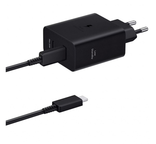 hálózati töltő 2 Type-C aljzat (50W, PD gyorstöltő + Type-C kábel) FEKETE