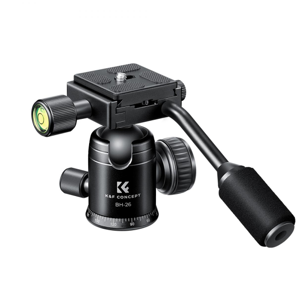 K&F Concept BH-26 állvány gömbfej karral, 26mm, 8kg teherbírás, vízmérték, arca swiss, 3/8"-1/4" (KF