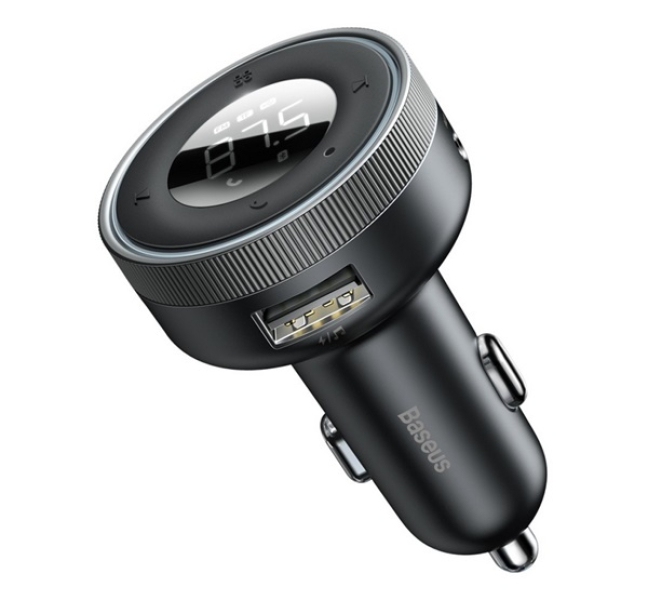 BASEUS bluetooth FM transmitter autós töltő 2 USB aljzat (17W, gyorstöltő, AUX, LED kijelző) FEKETEC