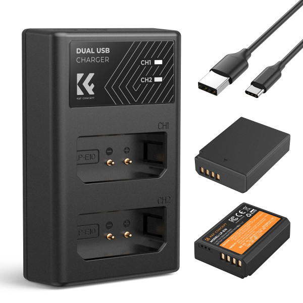 K&F Concept hordozható dupla USB-C akkumulátor LC-E10 töltő + 2db LP-E10 akkumulátor 1200mAh (KF-28-