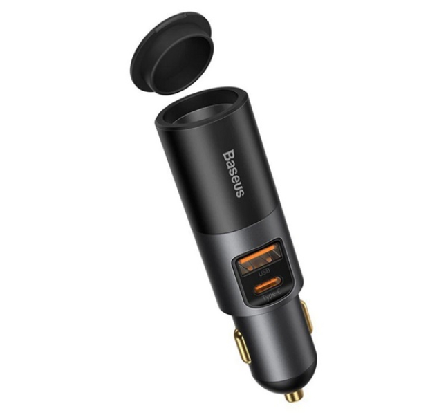 szivargyújtó adapter (elosztó, szivargyújtó+USB+Type-C aljzat, PD gyorstöltő 3.0, 120W) SZÜRK