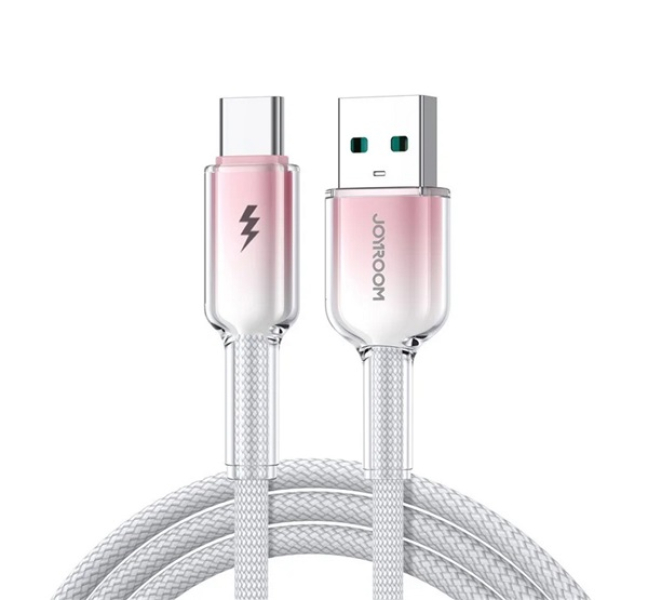 CRYSTAL-CLEAR adatkábel (USB - Type-C, 3A, gyorstöltő, 120cm, cipőfűző) FEHÉR