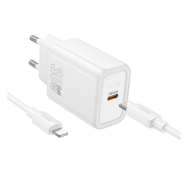 N62 hálózati töltő Type-C aljzat (30W, PD gyorstöltő 3.0 + lightning kábel) FEHÉR