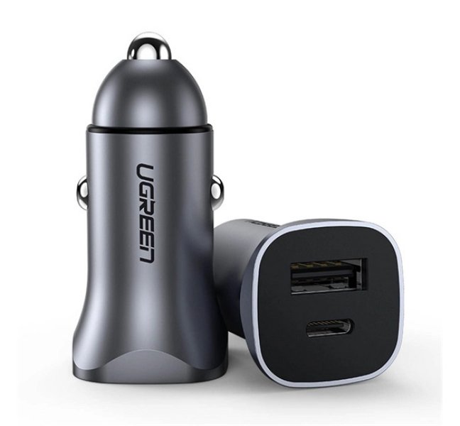 CD130 autós töltő USB+Type-C aljzat (30W, gyorstöltő) SÖTÉTSZÜRKE