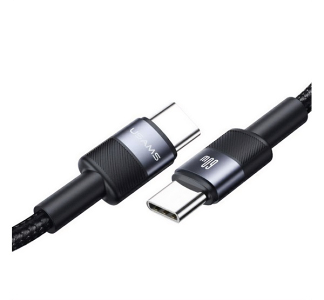adatkábel (Type-C - Type-C, 60W, PD gyorstöltő, 120cm, cipőfűző) FEKETE