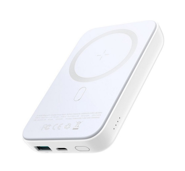 vésztöltő Type-C+USB aljzat (10000mAh, 20W, PD gyorstöltő, wireless, MagSafe, mini) FEHÉR