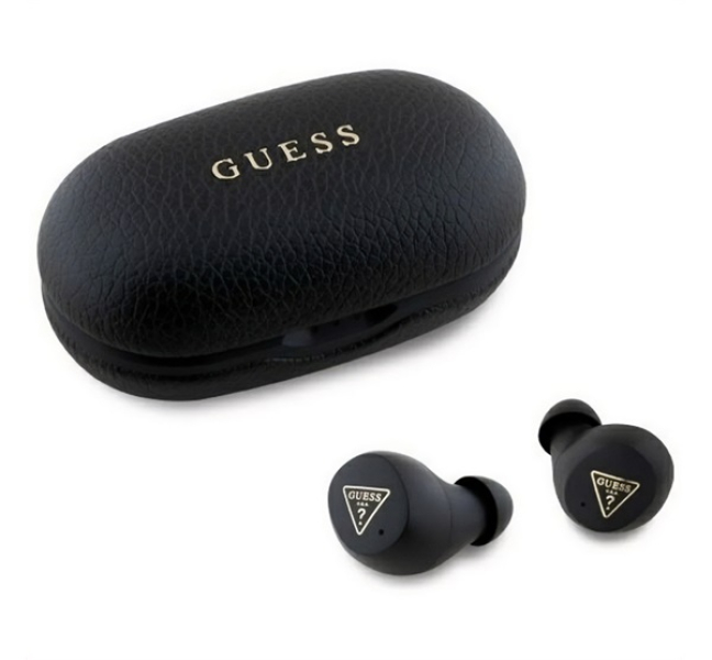 GUESS PU GRAINED bluetooth fülhallgató SZTEREO (v5.3, TWS, mikrofon, zajszűrő, IPX5 + töltőtok) FEKE