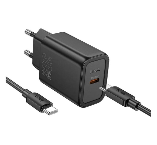 N62 hálózati töltő Type-C aljzat (30W, PD gyorstöltő 3.0 + Type-C kábel) FEKETE