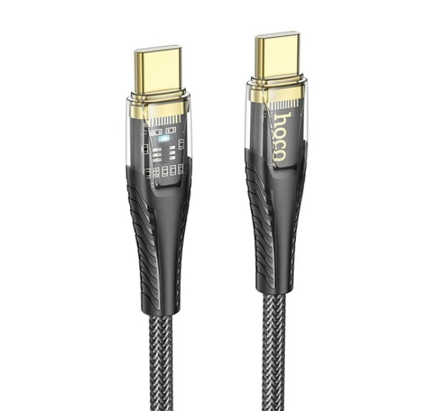 U121 adatkábel (Type-C - Type-C, 60W, PD gyorstöltő, LED jelzés, cipőfűző, 120cm) FEKETE