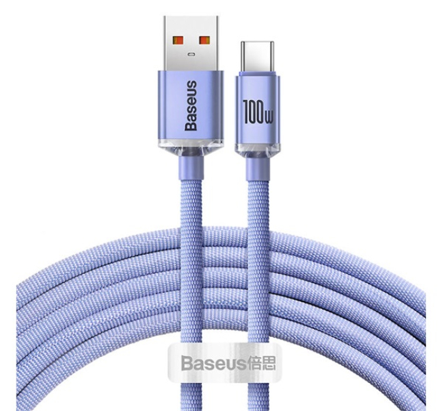 CRYSTAL SHINE adatkábel (USB - Type-C, 100W, PD gyorstöltő, 120cm, cipőfűző) LILACAJY000405