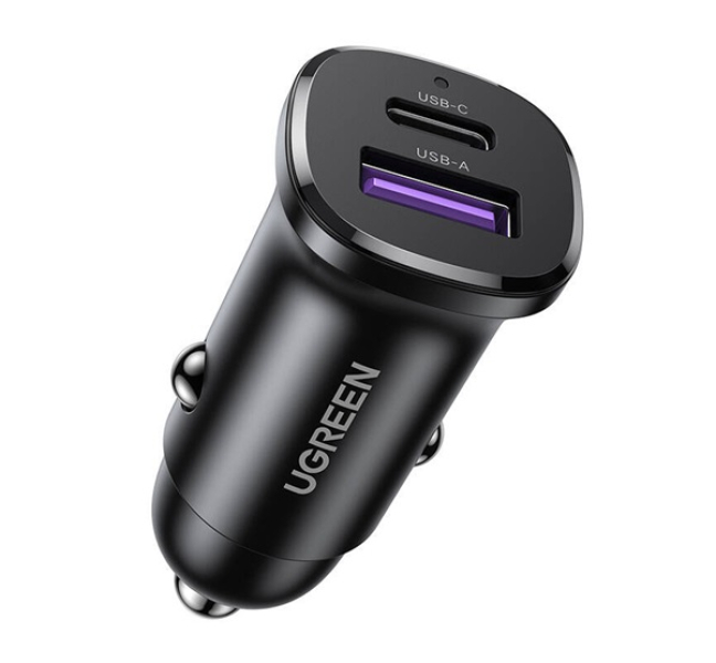 EC305 autós töltő USB+Type-C aljzat (30W, PD gyorstöltő 3.0) FEKETE