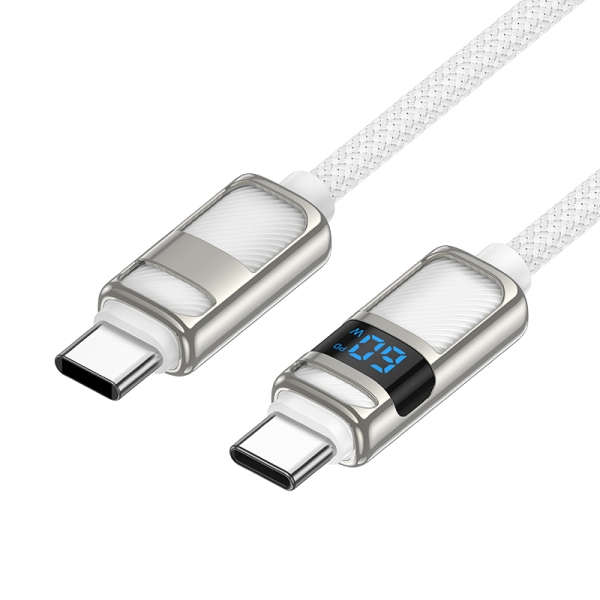 U137 Line 60W töltő adatkábel kijelzővel Type-C - Type-C fehér 1,2m