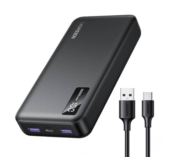 PB312 vésztöltő 2 USB+Type-C aljzat (20000mAh, 20W, PD gyorstöltő, LED kijelző) FEKETE