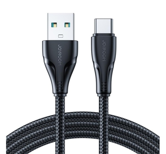 SURPASS adatkábel (USB - Type-C, 3A, gyorstöltő, 120cm, cipőfűző, törésgátló) FEKETE