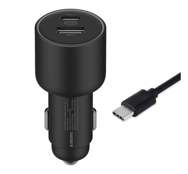 Mi autós töltő USB+Type-C aljzat (67W, gyorstöltő + Type-C kábel) FEKETE