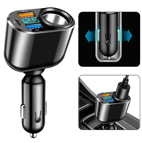 QC3USB autós töltő 3 USB porttal + szivargyújtó, 13184 Prémium