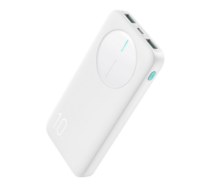 vésztöltő 2 USB+Type-C aljzat (10000mAh, 12W, PD gyorstöltő, LED jelzés) FEHÉR