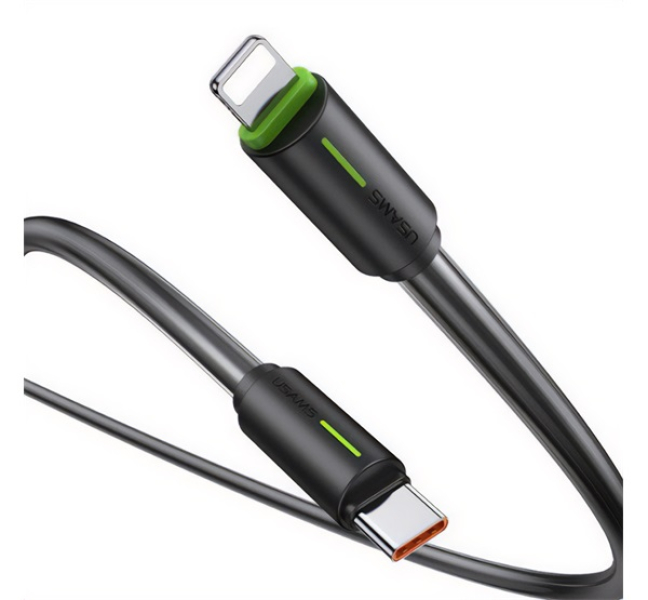 YU adatkábel (Type-C - lightning, 30W, gyorstöltő, 100cm) FEKETE