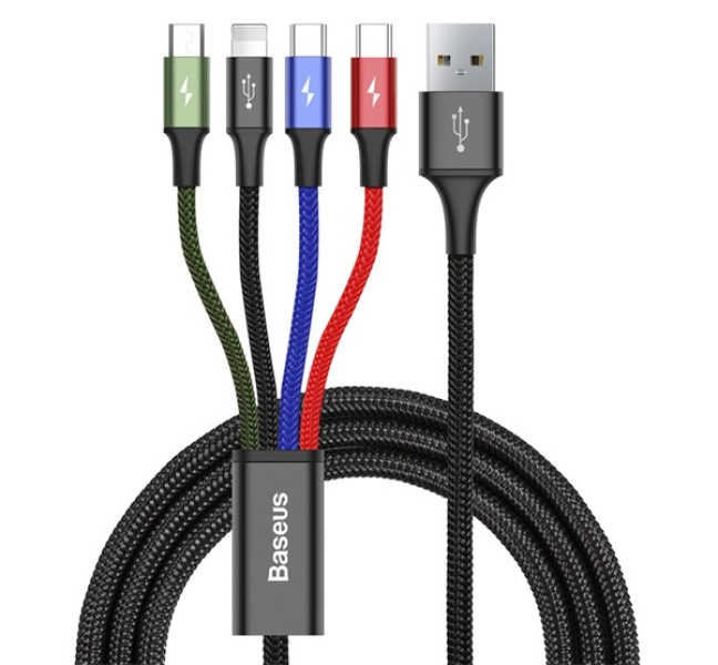 töltőkábel 4in1 (USB - lightning/2 Type-C/microUSB, gyorstöltő, 120cm) FEKETECA1T4-B01