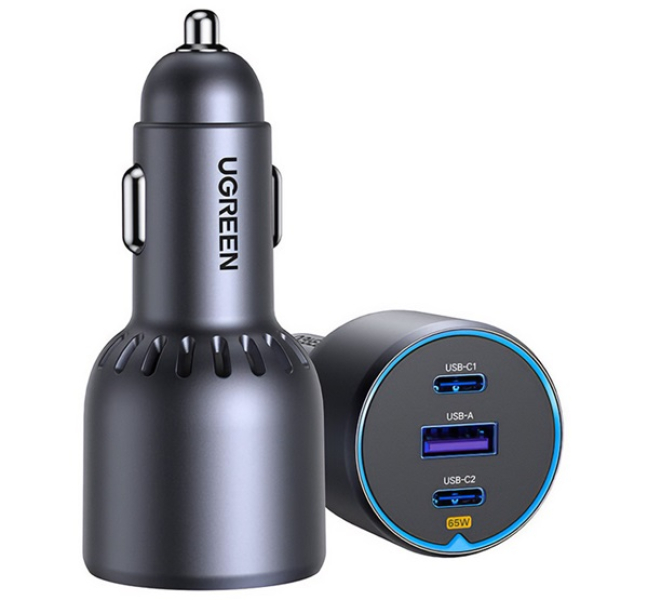 EC703 autós töltő USB+2 Type-C aljzat (75W, PD gyorstöltő 3.0) FEKETE