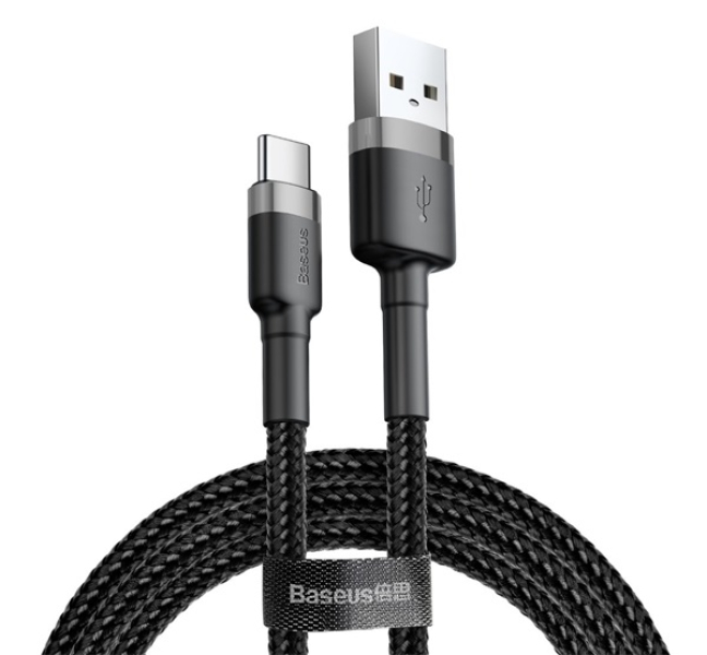 CAFULE adatkábel (USB - Type-C, 2A, PD gyorstöltő 3.0, 300cm, cipőfűző) FEKETE/SZÜRKECATKLF-U