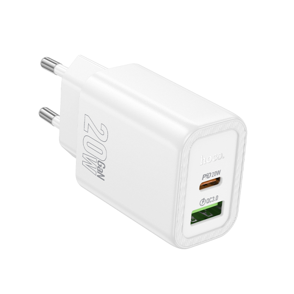 N61 Gentle fali töltő USB-A + USB-C PD20W+QC3.0 3A 20W, fehér (HC644242)