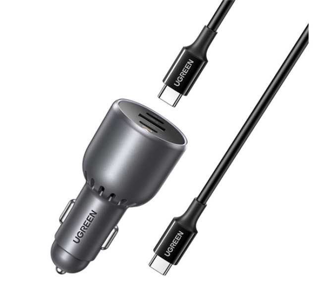 EC705 autós töltő USB+2 Type-C aljzat (130W, PD gyorstöltő 3.0 + Type-C kábel) FEKETE