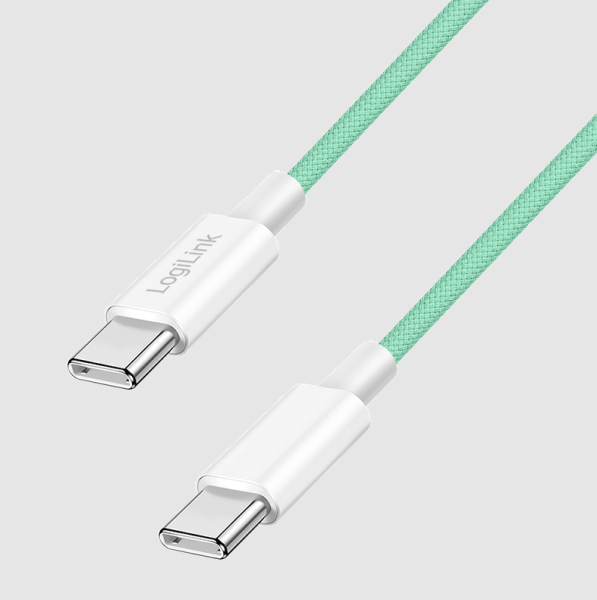 Logilink USB 2.0 Type-C kábel, C/M - C/M, 480 Mbps, 60W, nejlon, zöld, 1 m