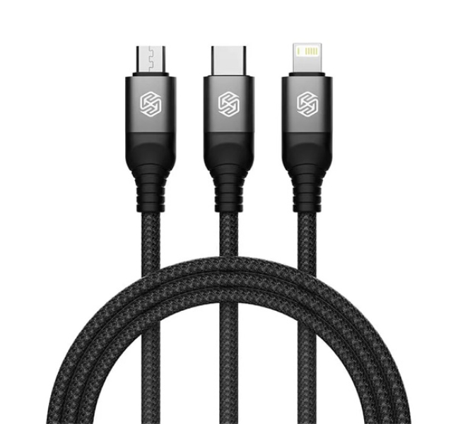 SWIFT PRO adatkábel 3in1 (USB - Type-C/lightning/microUSB, 4.4A, gyorstöltő, cipőfűző, 150cm