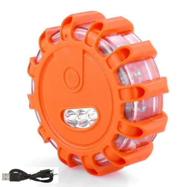 Autós vészjelző lámpa 12+3 LED akkumulátoros USB / USB-C töltés (23114)