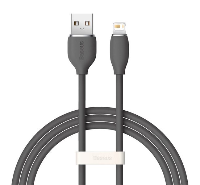 JELLY LIQUID adatkábel (USB - lightning, 2.4A, gyorstöltő, 120cm) FEKETE