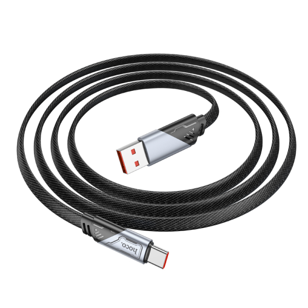 U119 5A Machine töltő adatkábel USB-A - Type-C lapos fekete 1,2m