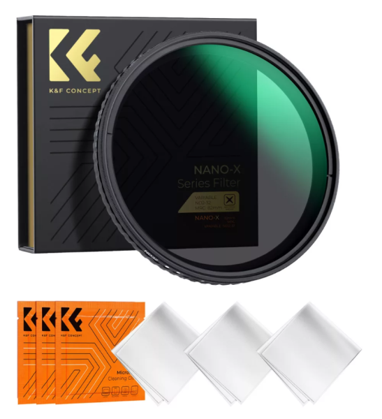 K&F Concept NANO-X, VARIO ND 2-32 szűrő, W/O Black cross, vízlep., karcálló, +3db törlőkendő, 62mm (